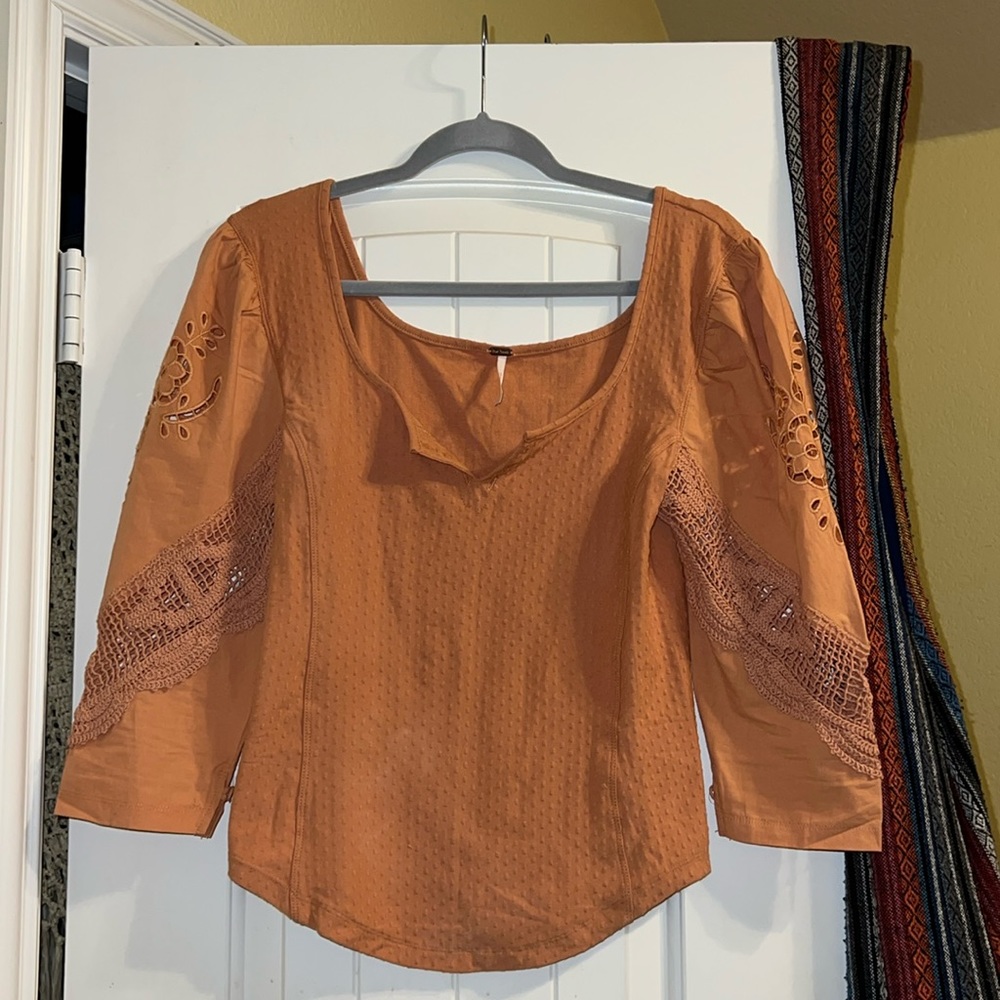 Free People Lace Sleeve Top